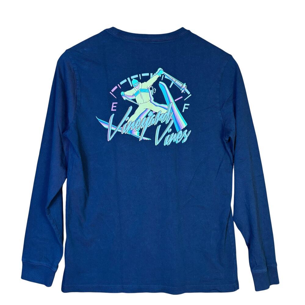Vineyard Vines Boys Long Sleeve Tee Black L 16 Retro Skiing Graphic Mountain